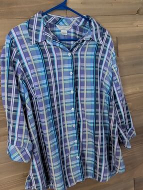 Allison Daley Women's Blue & Purple Plaid Button-Up Blouse